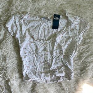 Hollister Women's White Floral Pastel Pink Cottage Top